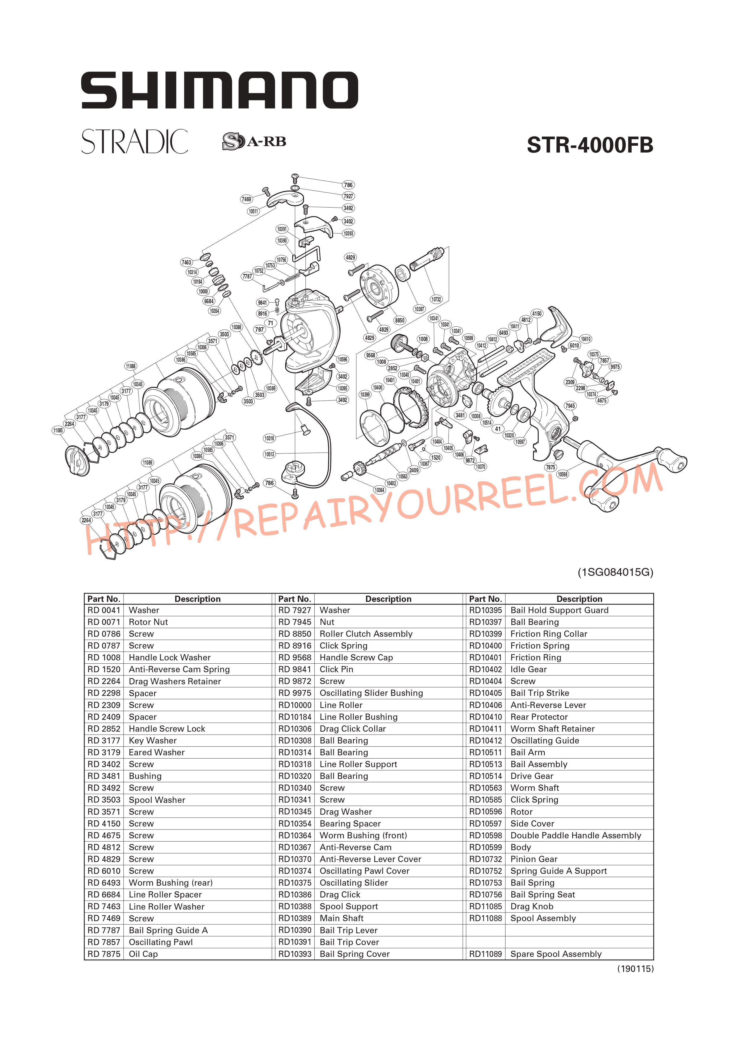 Exploded view of Shimano STRADIC 4000FB (2006)