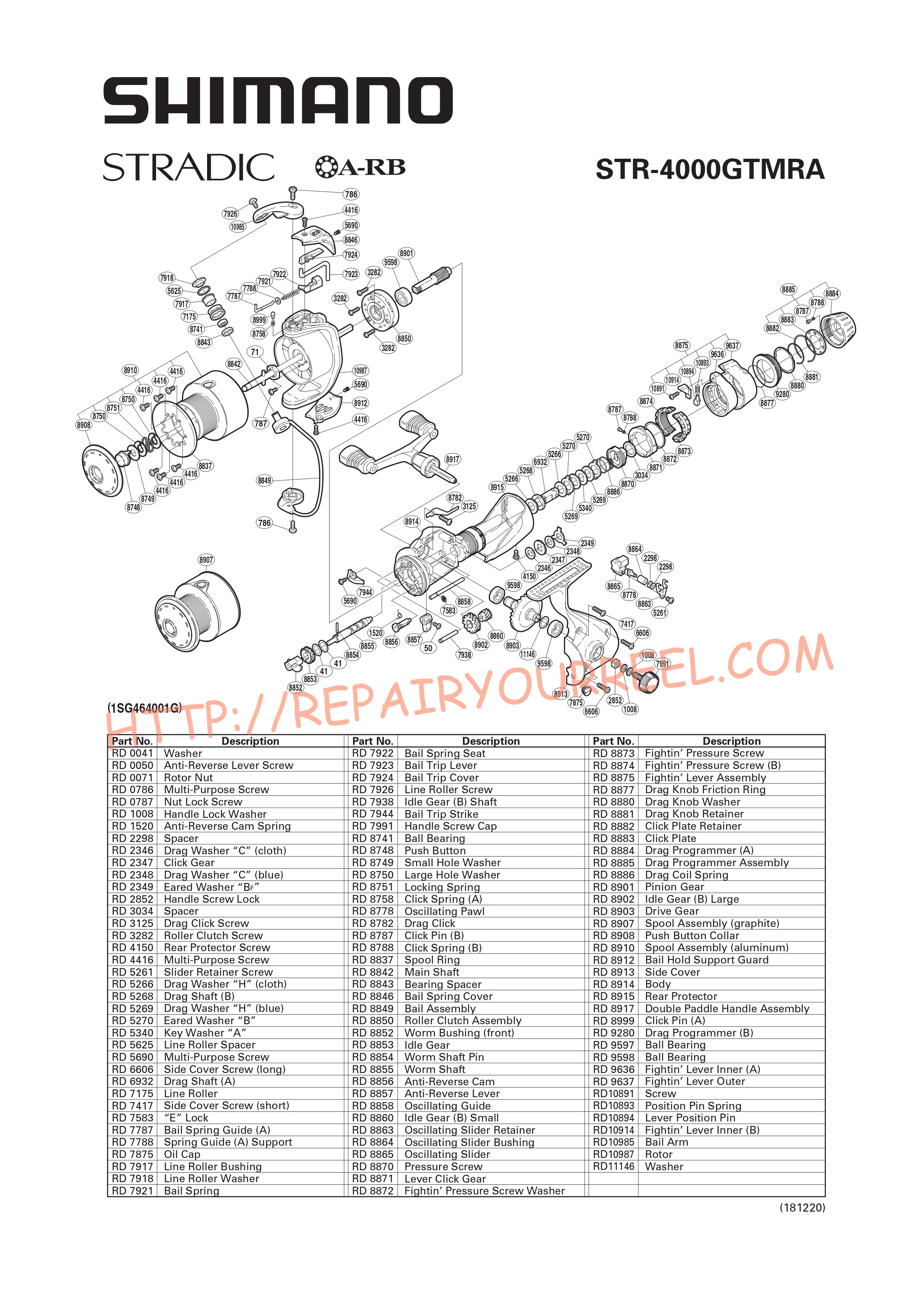 Exploded view of Shimano STRADIC 4000GTMRA (2004)