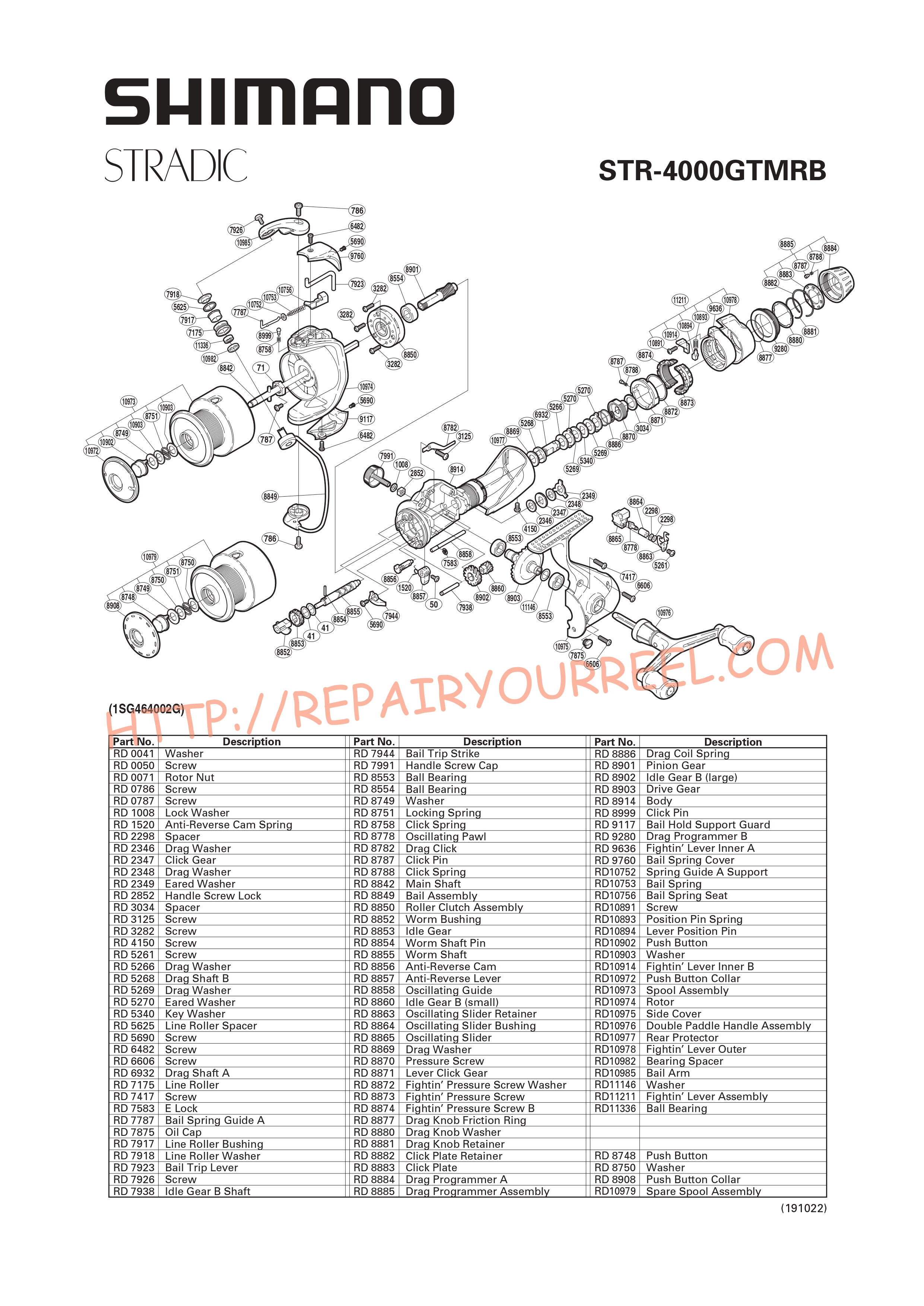 Exploded view of Shimano STRADIC 4000GTMRB (2007)