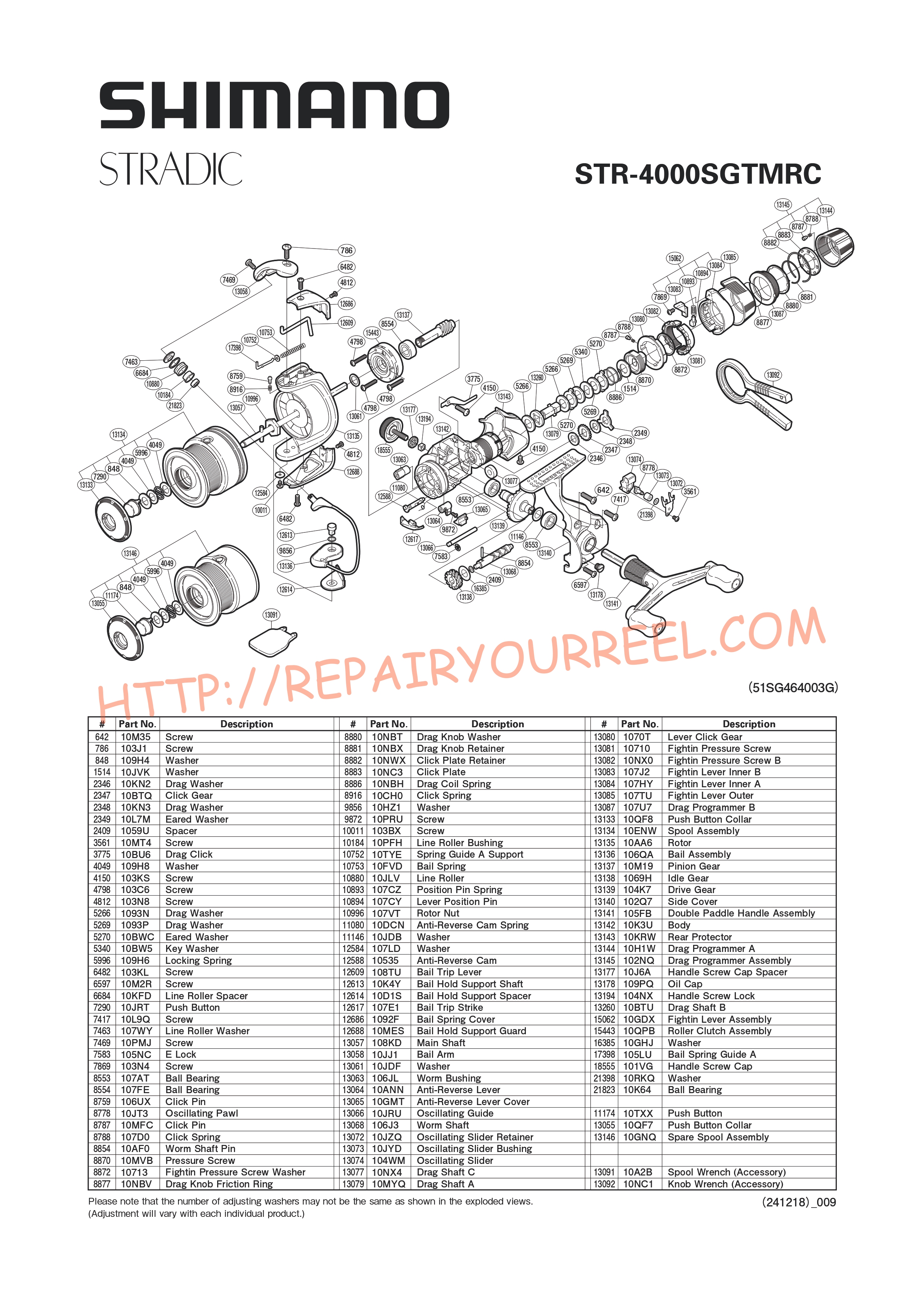 Exploded view of Shimano STRADIC 4000SGTMRC (2010)