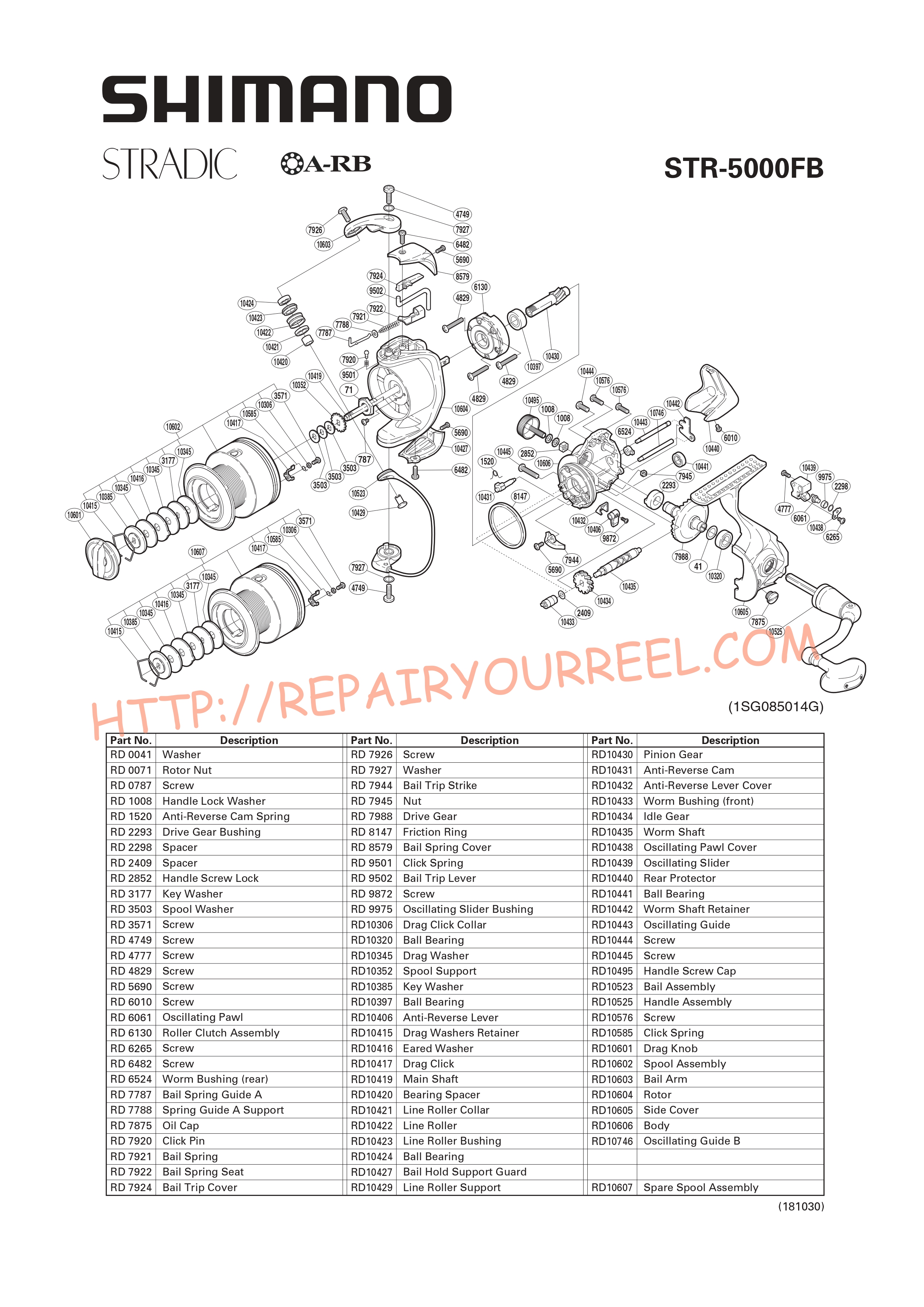 Exploded view of Shimano STRADIC 5000FB (2006)