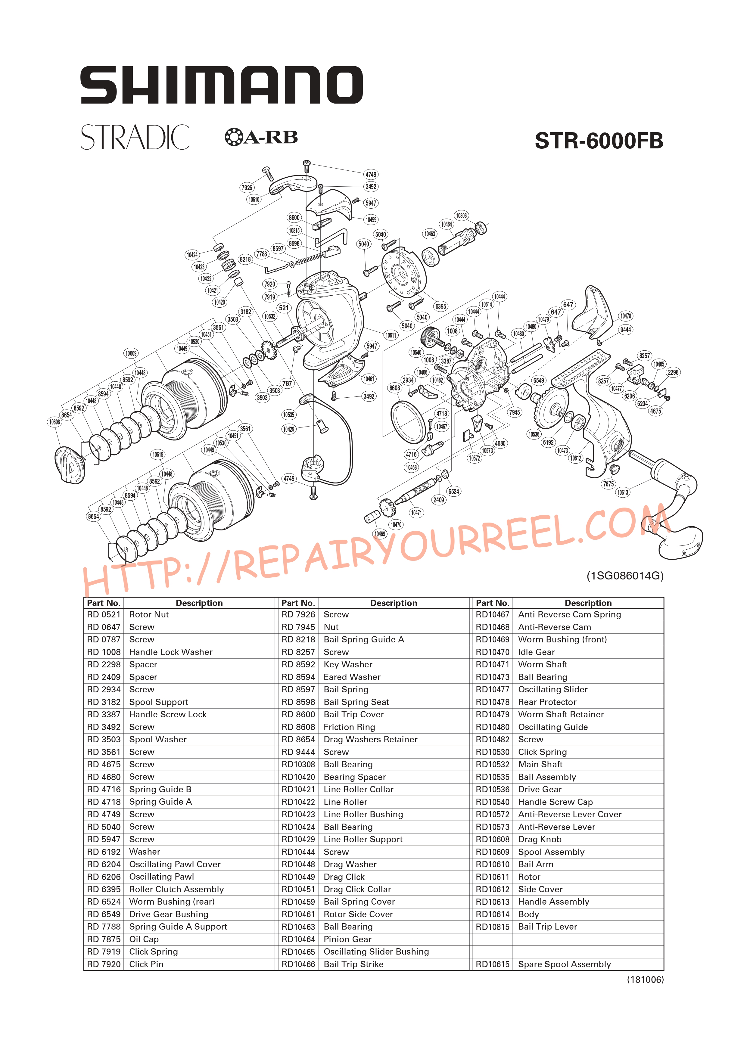Exploded view of Shimano STRADIC 6000FB (2006)