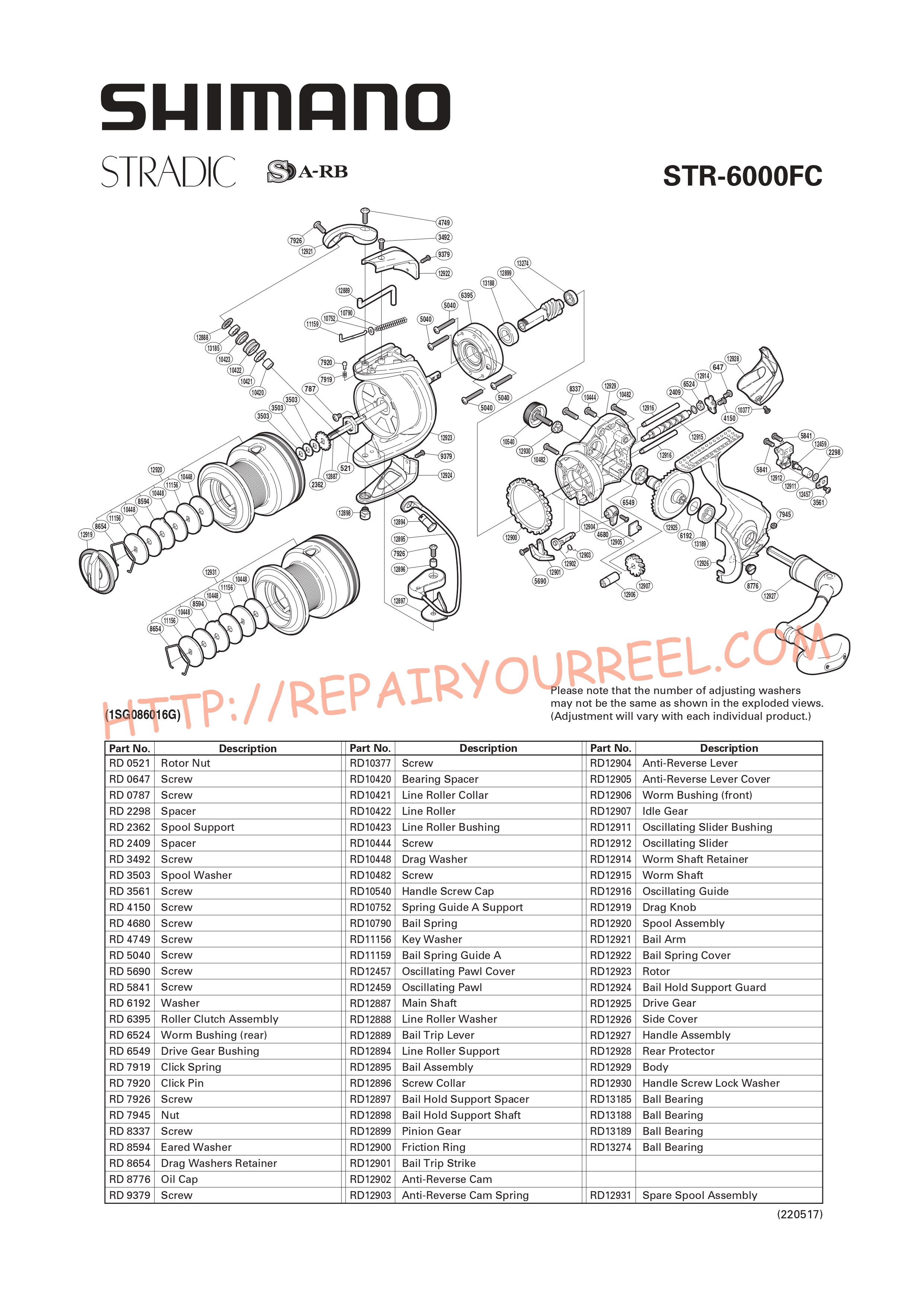 Exploded view of Shimano STRADIC 6000FC (2009)