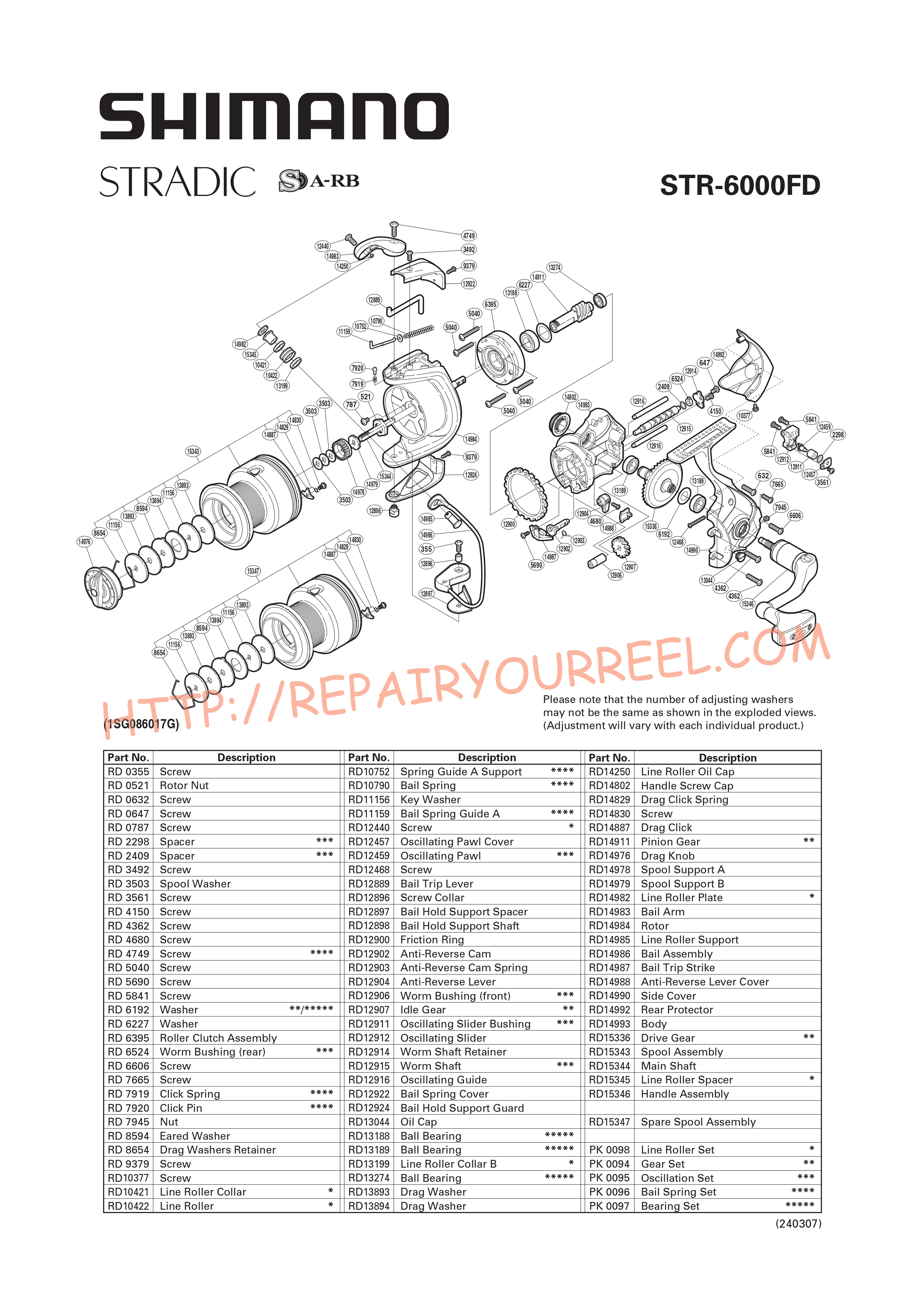 Exploded view of Shimano STRADIC 6000FD (2012)