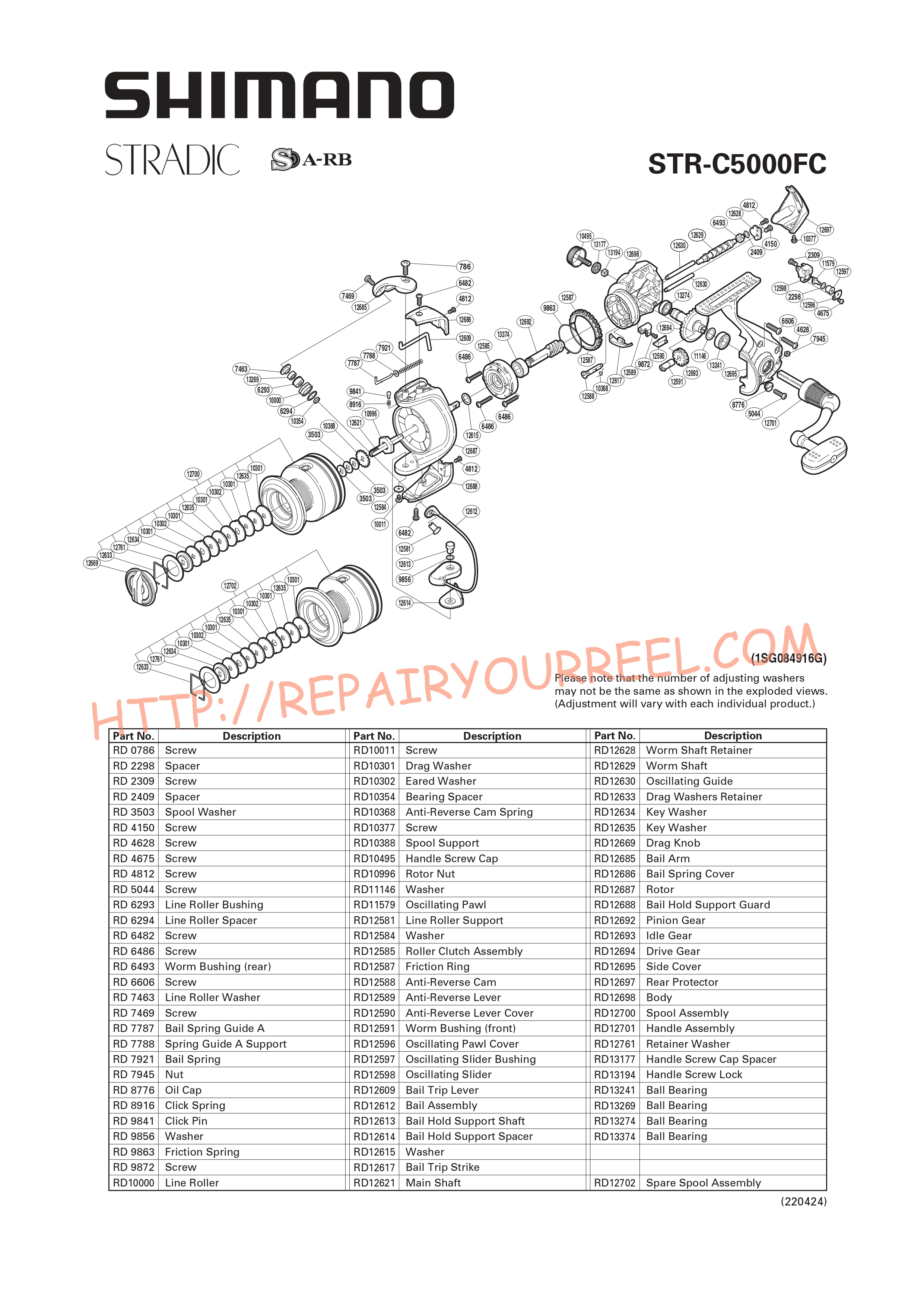Exploded view of Shimano STRADIC C5000FC (2009)
