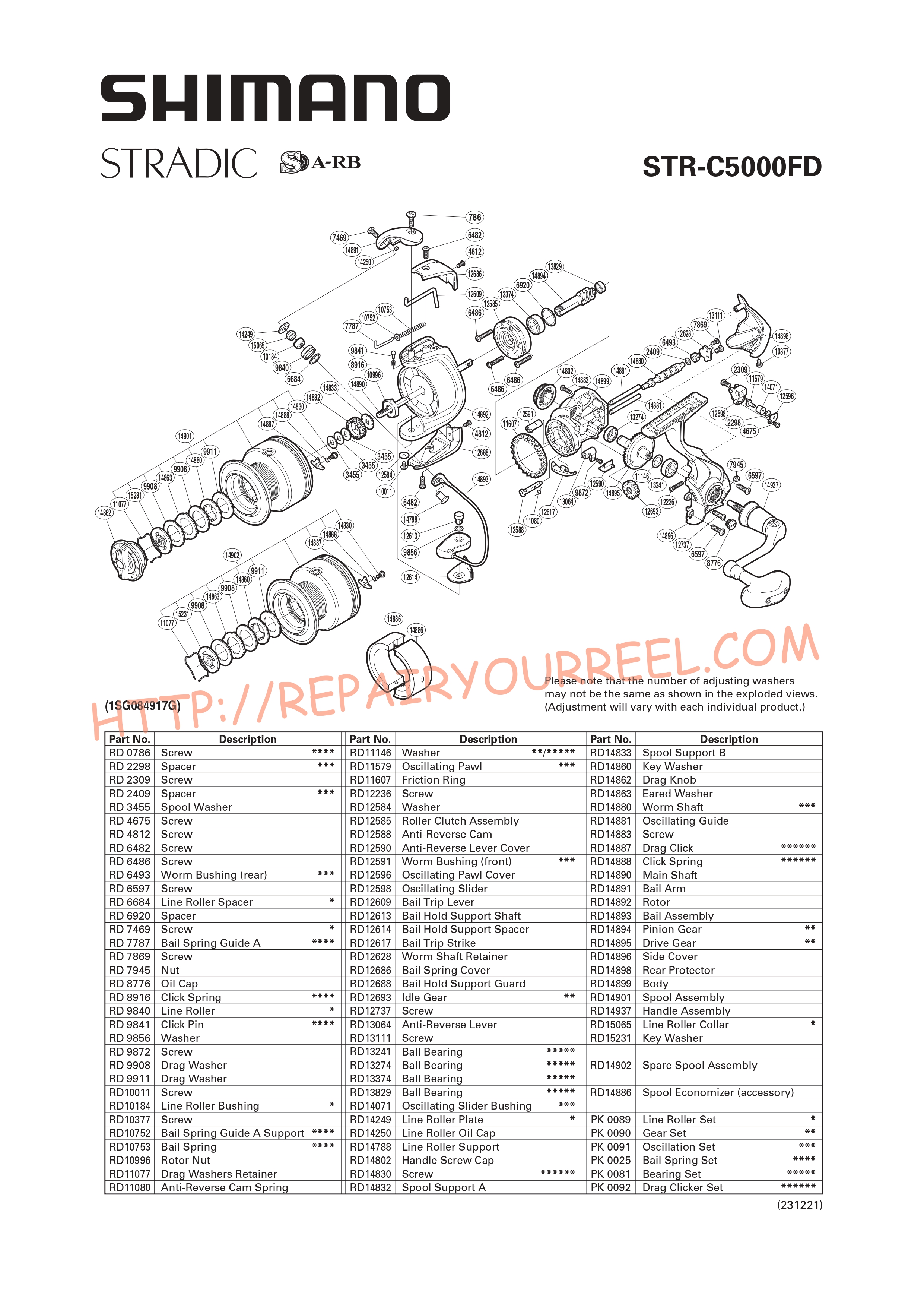 Exploded view of Shimano STRADIC C5000FD (2012)