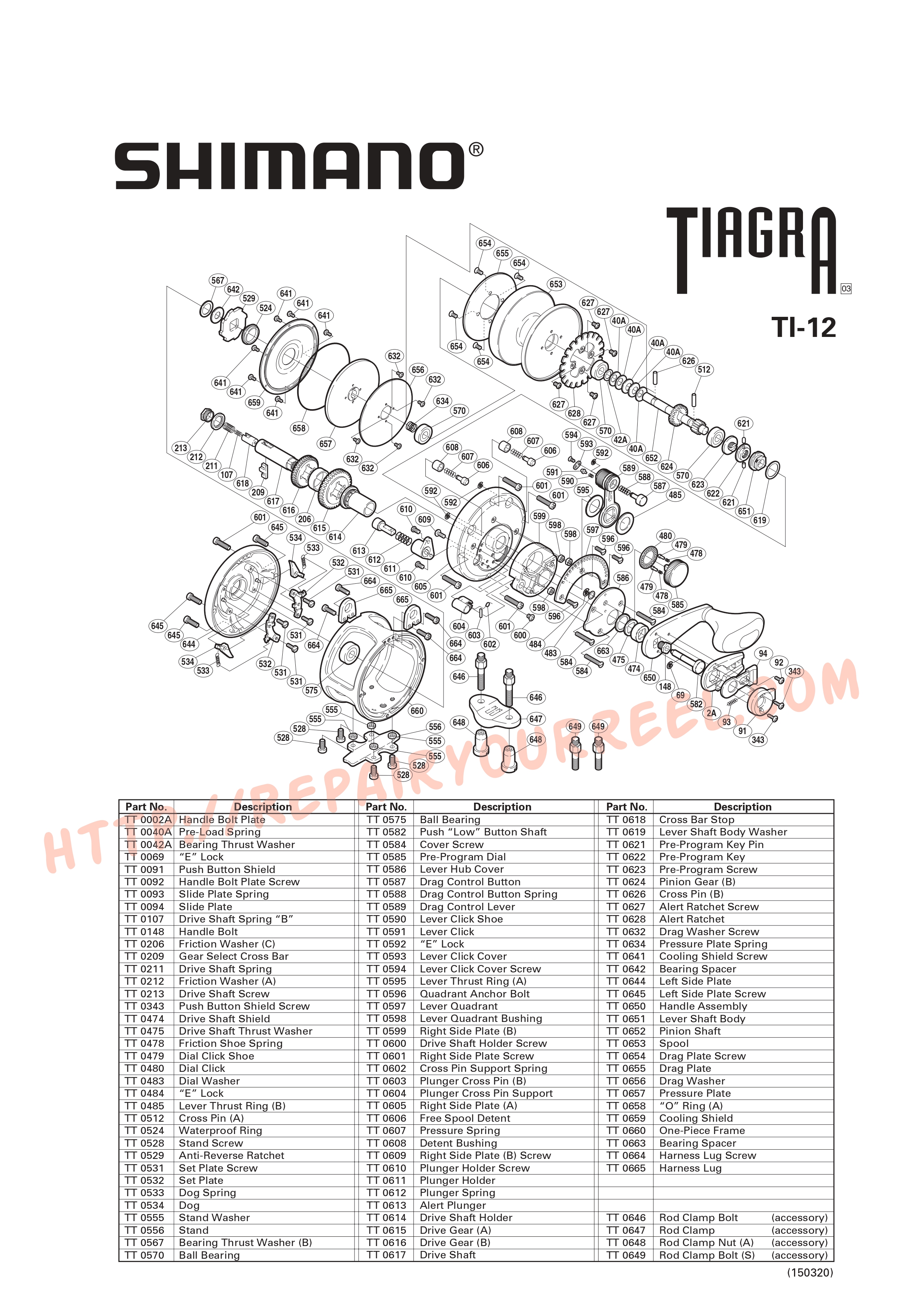 Exploded view of Shimano TIAGRA 12 (2003)