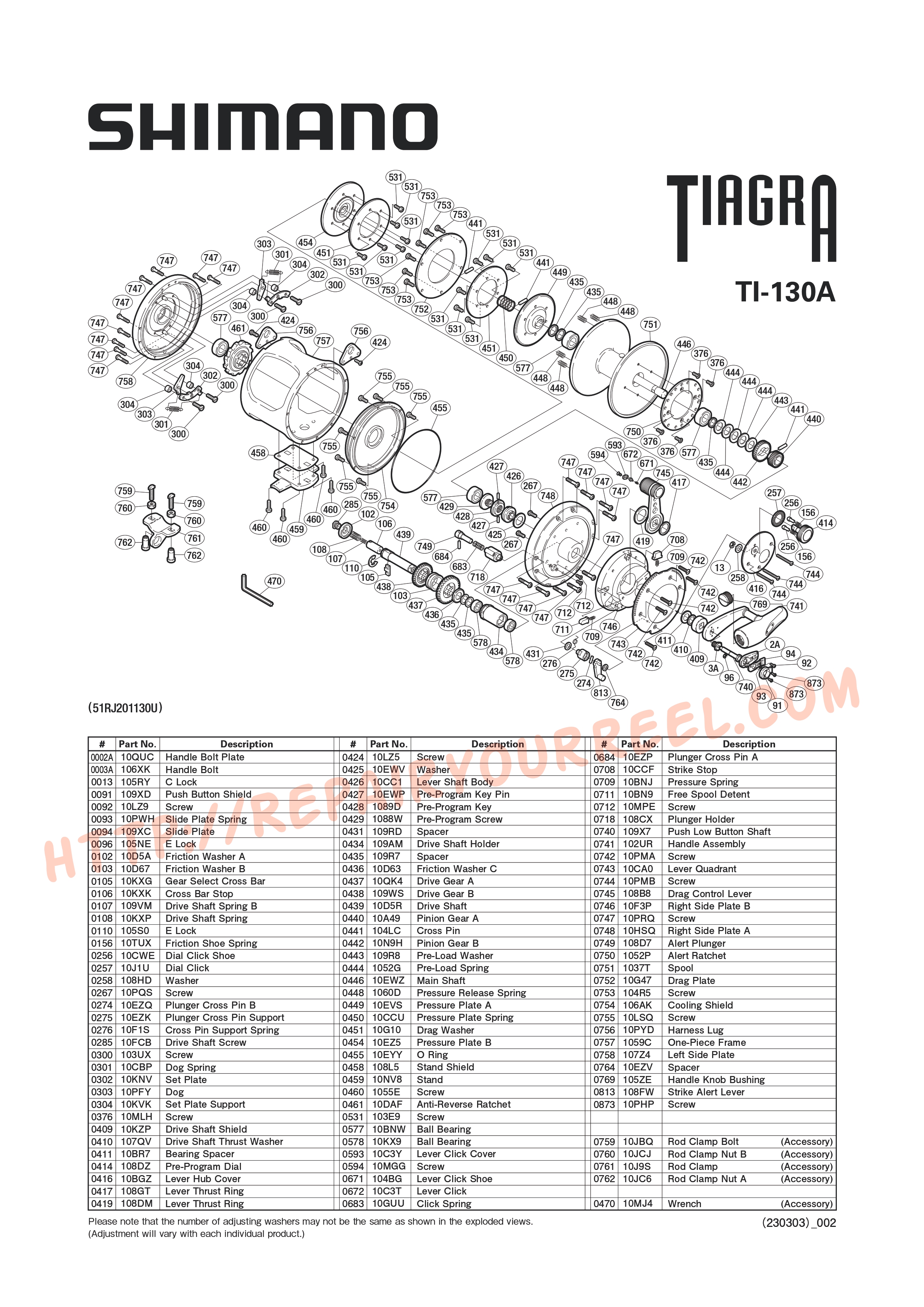Exploded view of Shimano Tiagra 130A