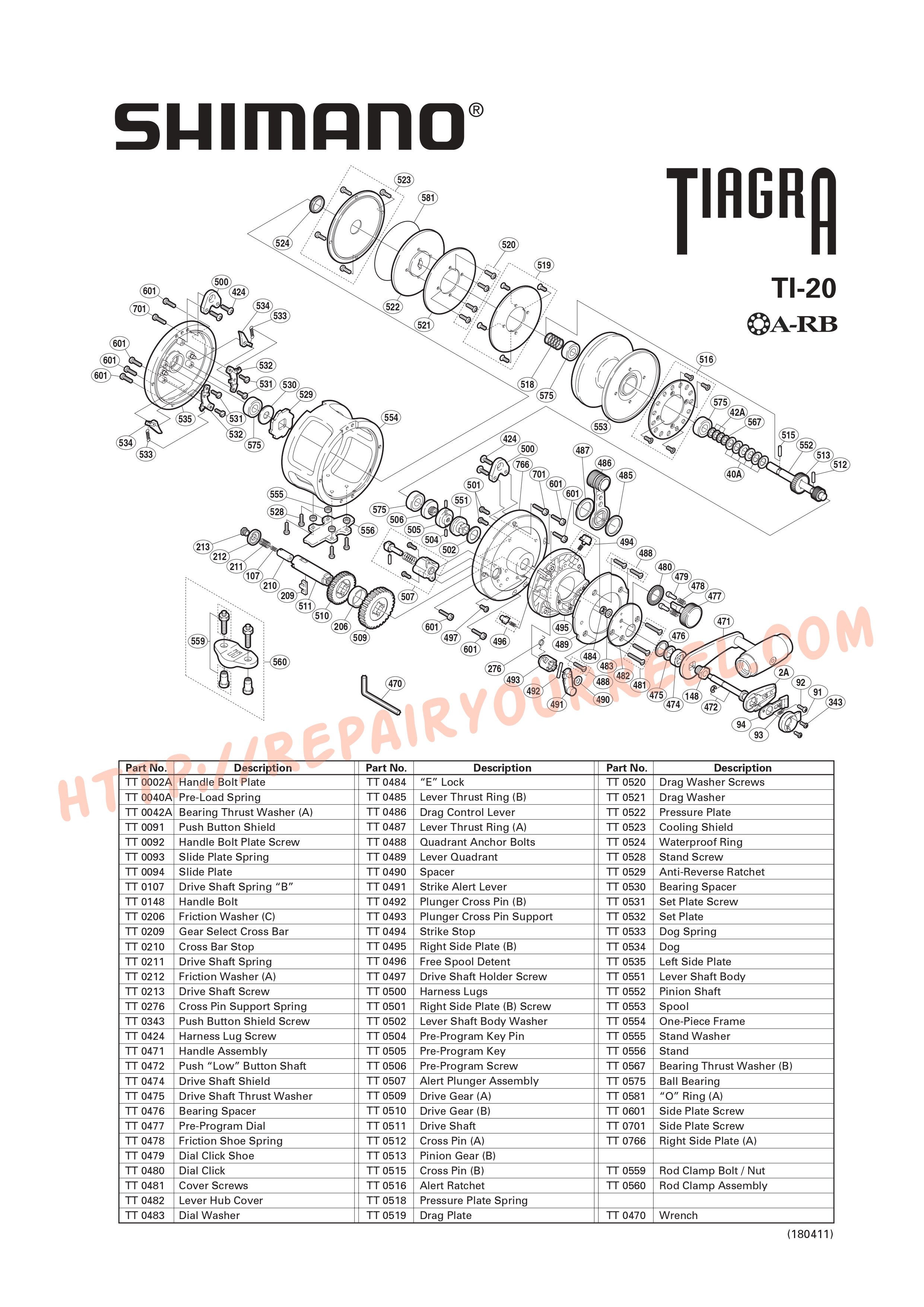 Exploded view of Shimano TIAGRA 20 (2001)