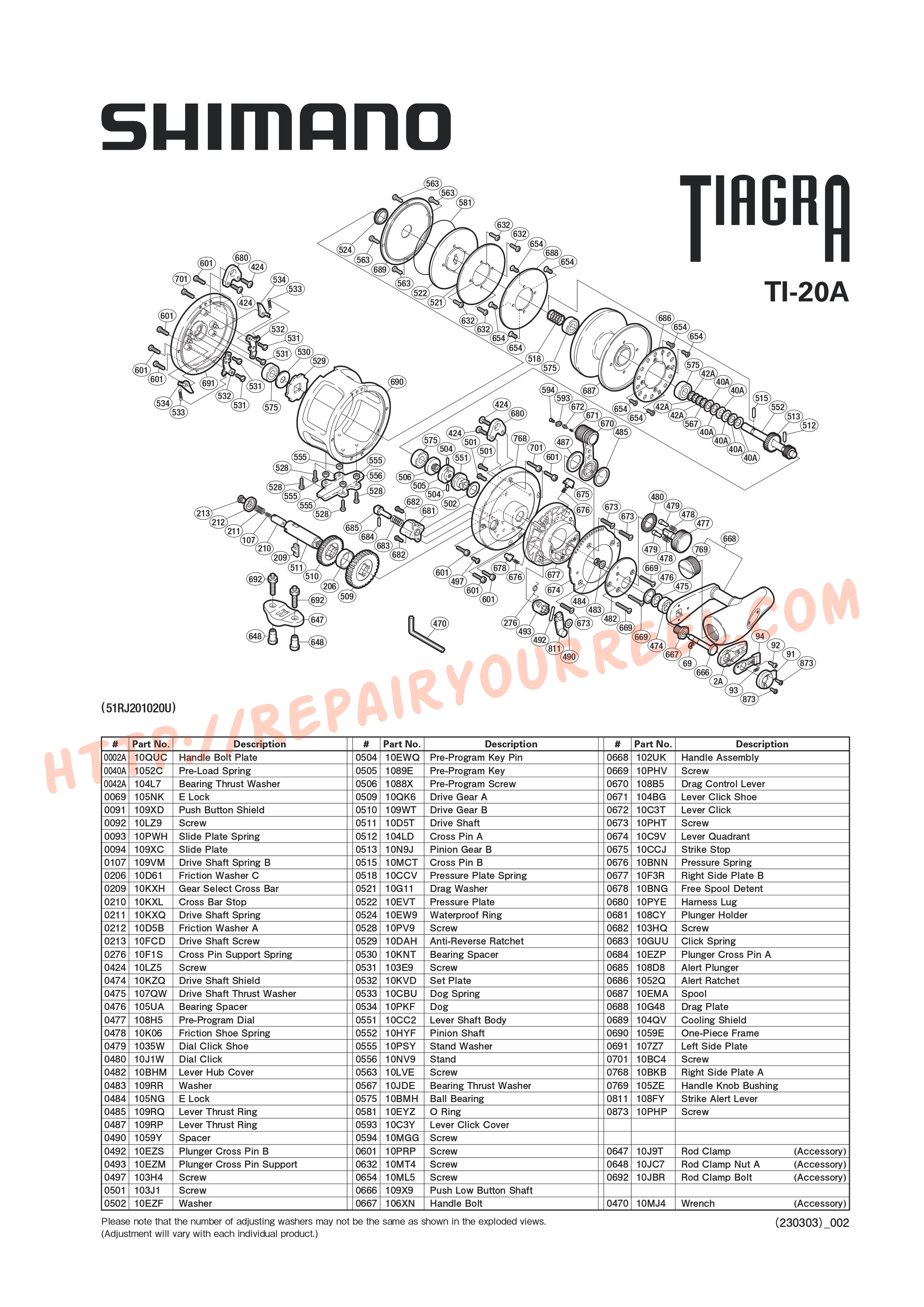 Exploded view of Shimano Tiagra 20A