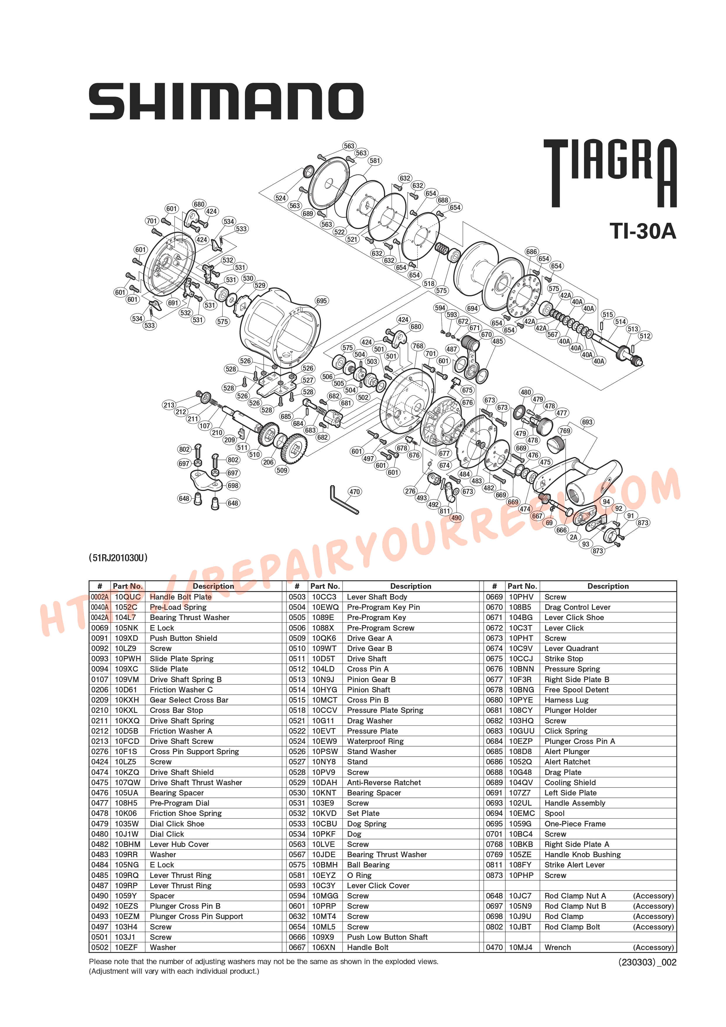 Exploded view of Shimano Tiagra 30A