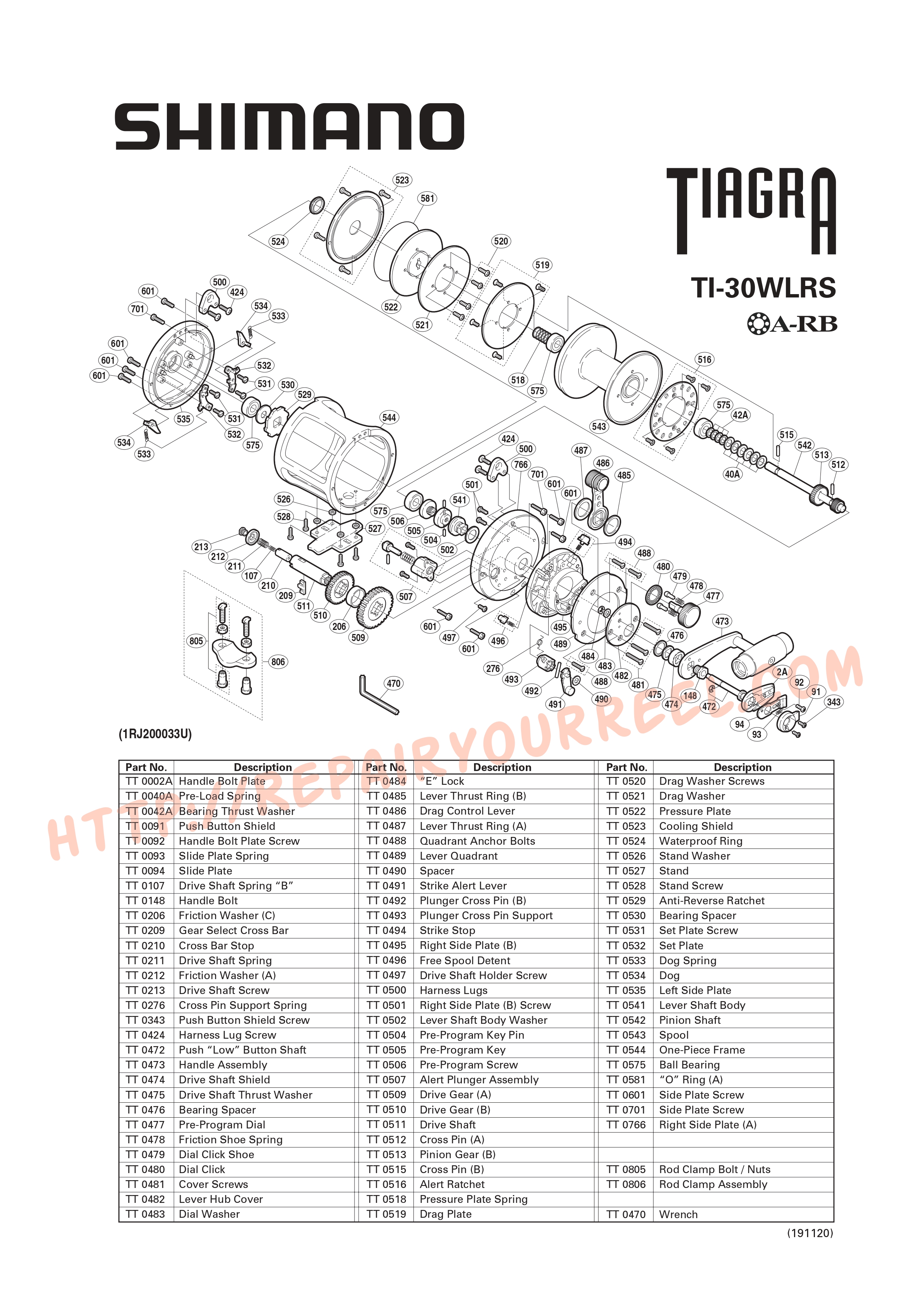 Exploded view of Shimano TIAGRA 30W LRS (2001)