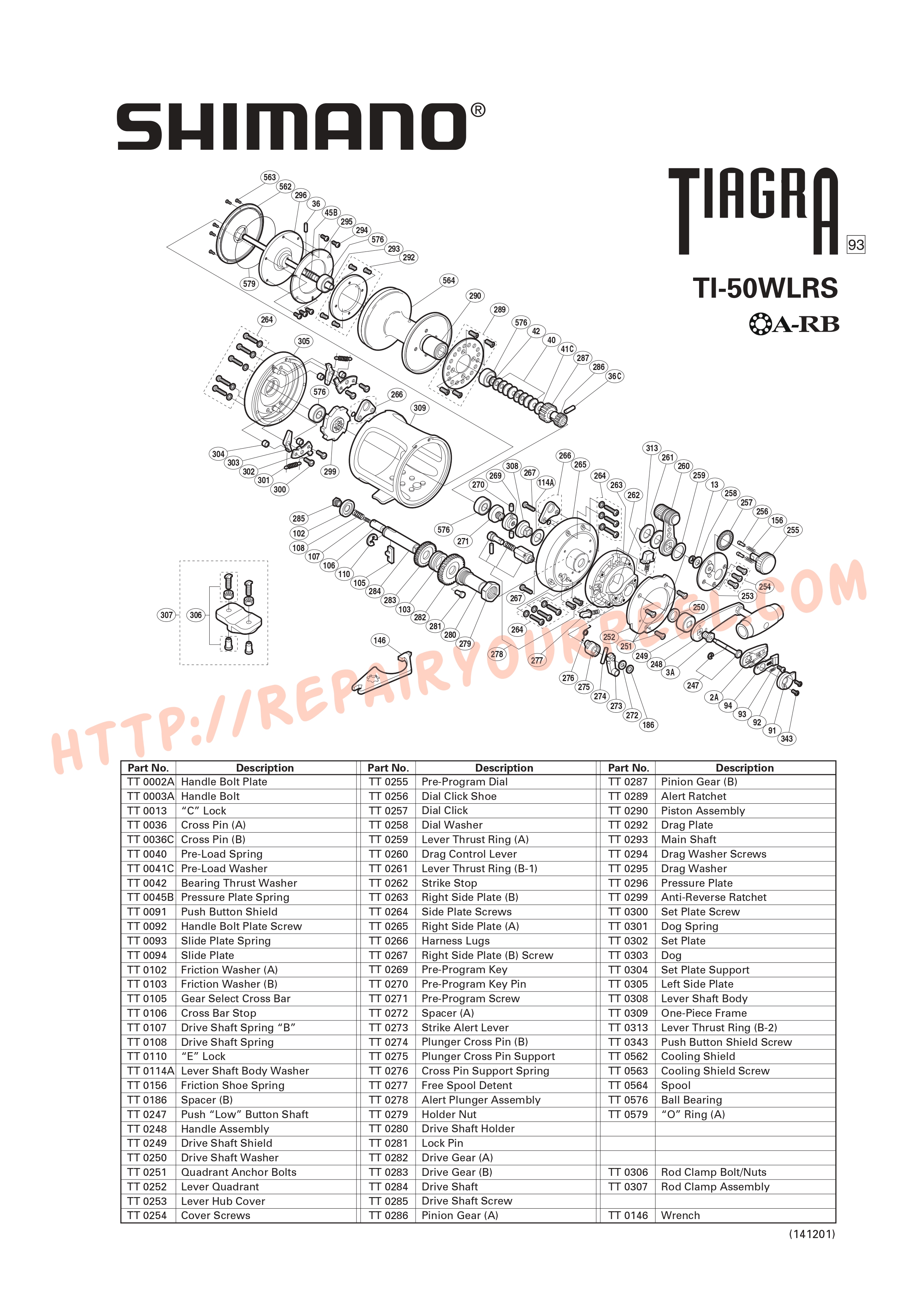 Exploded view of Shimano TIAGRA 50W LRS (1993)