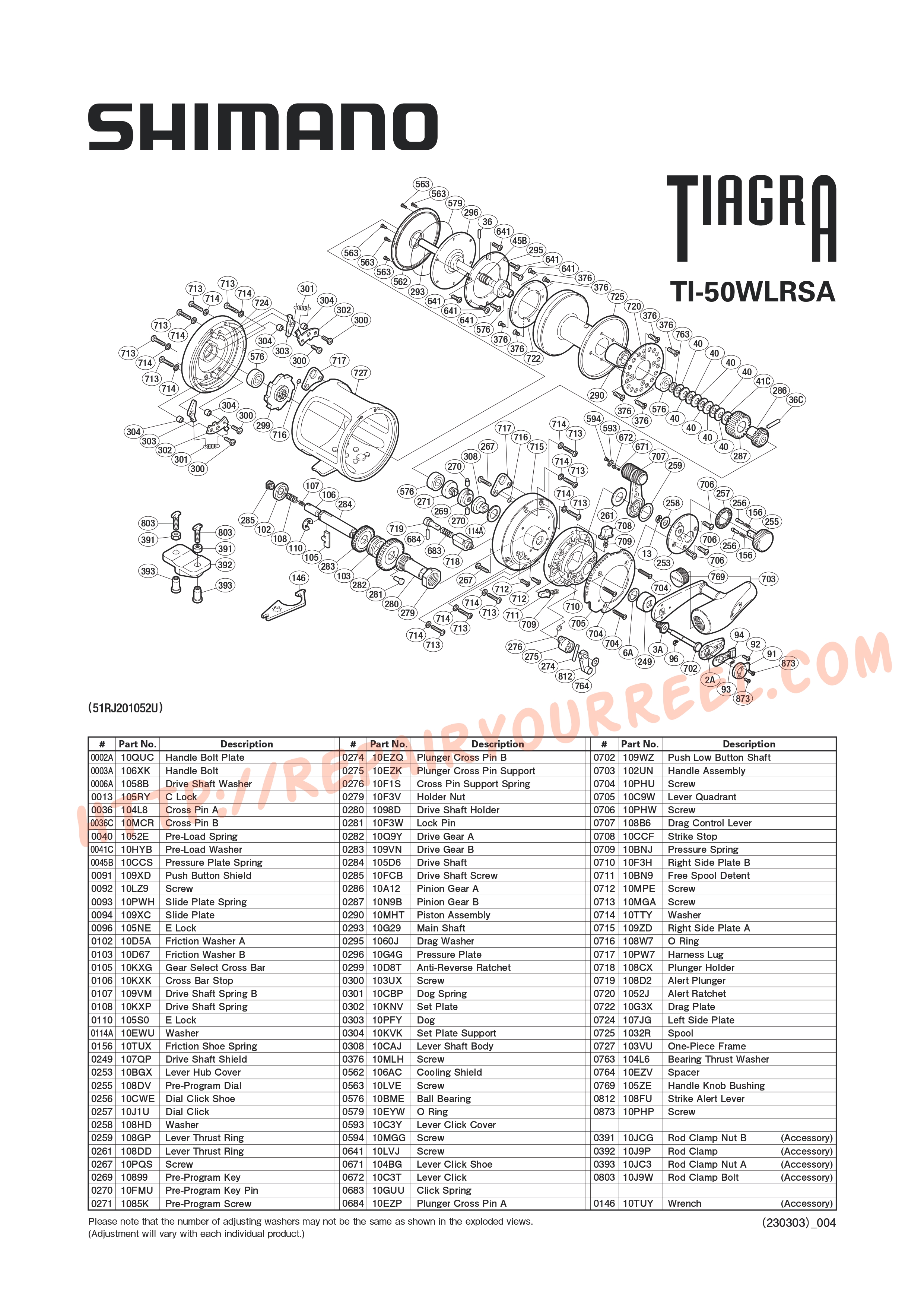 Exploded view of Shimano Tiagra 50WLRSA