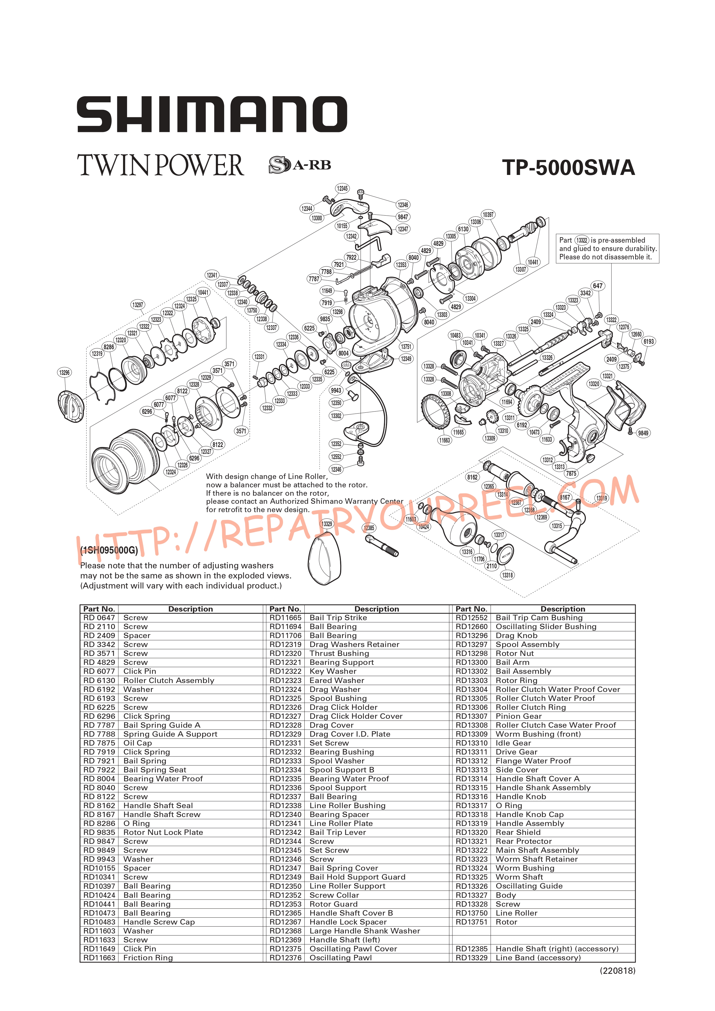 Exploded view of Shimano TWINPOWER 5000SWA (2010)