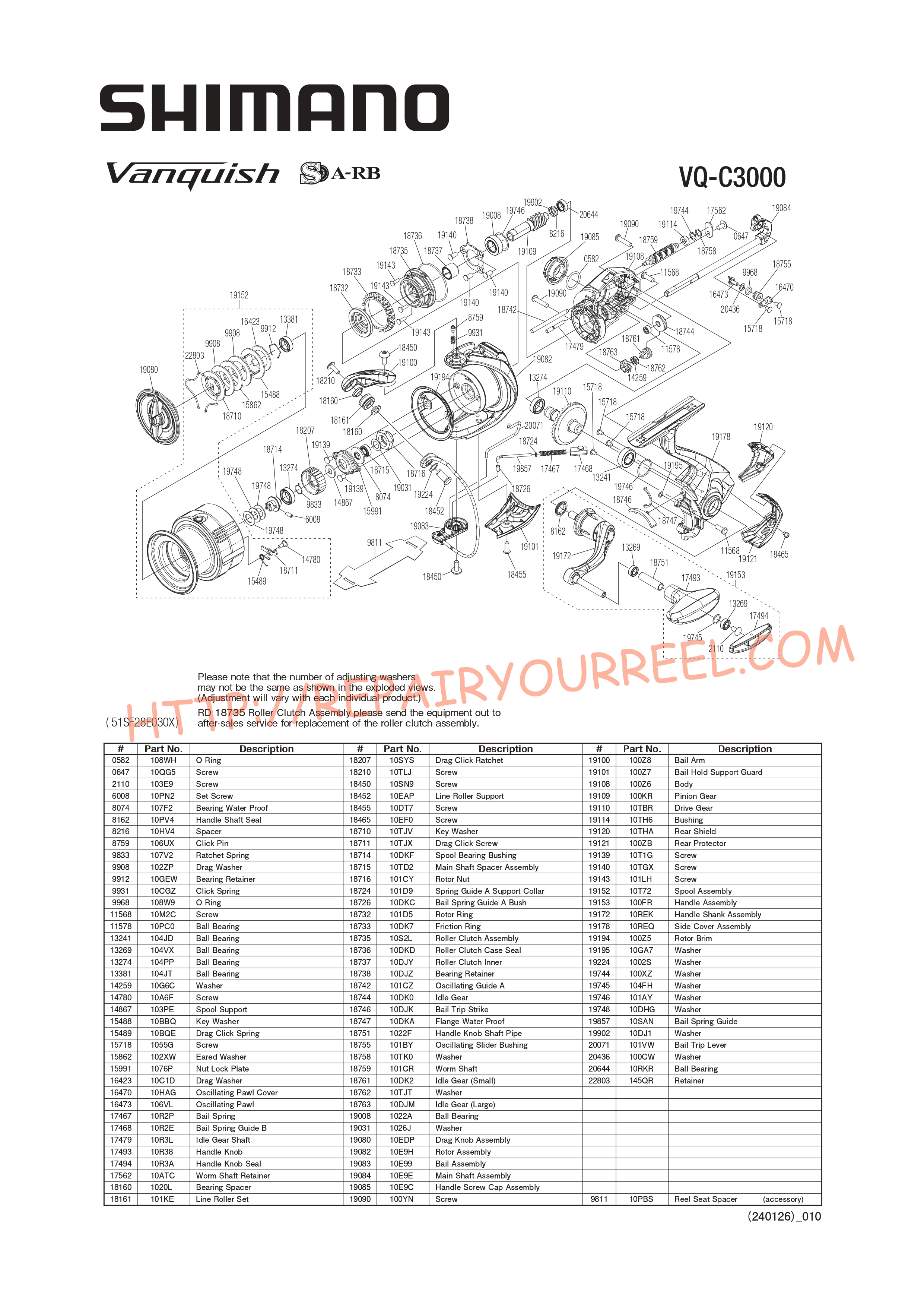 Exploded view of Shimano VANQUISH C3000FB (2019)