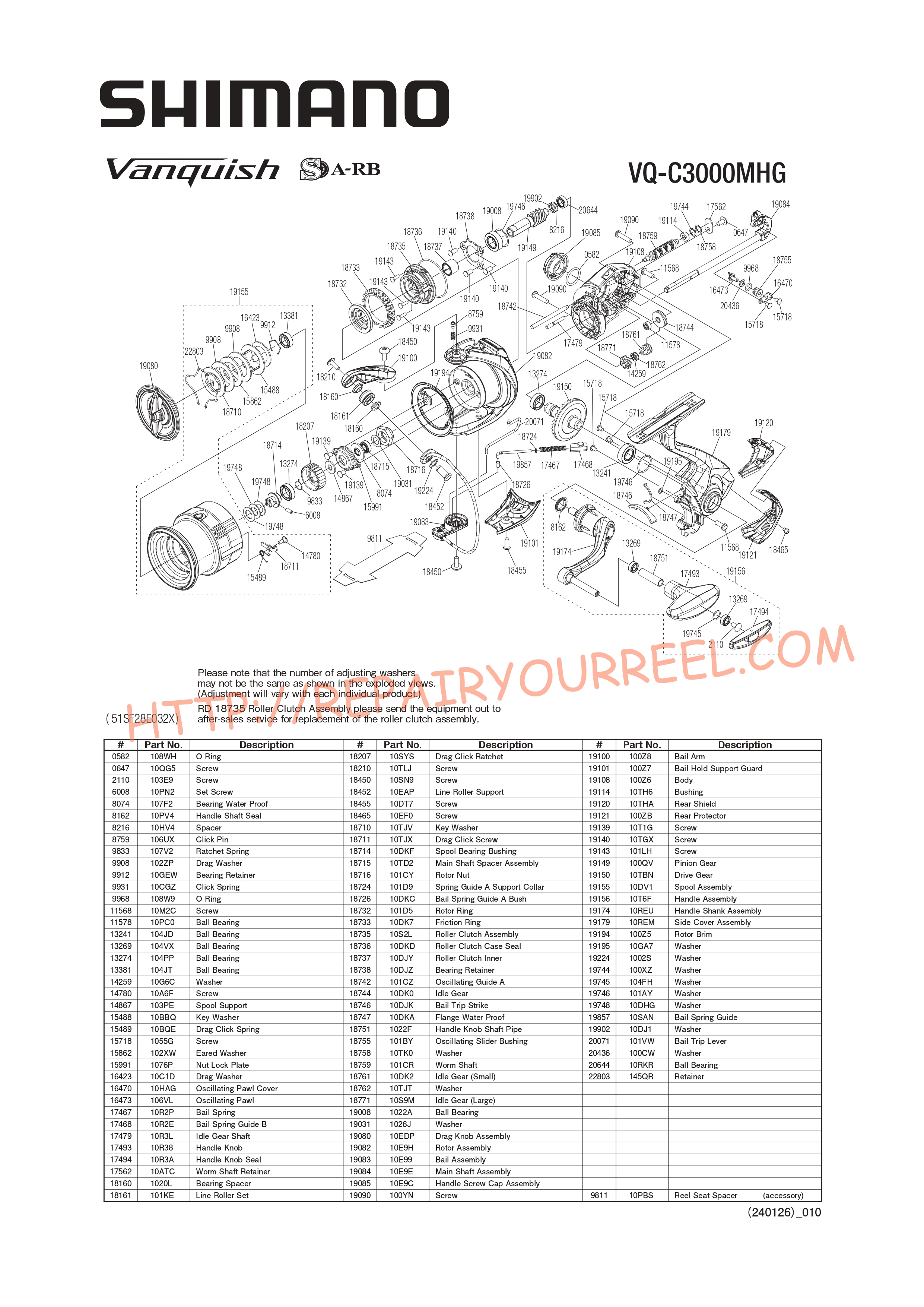 Exploded view of Shimano VANQUISH C3000MHGFB (2019)